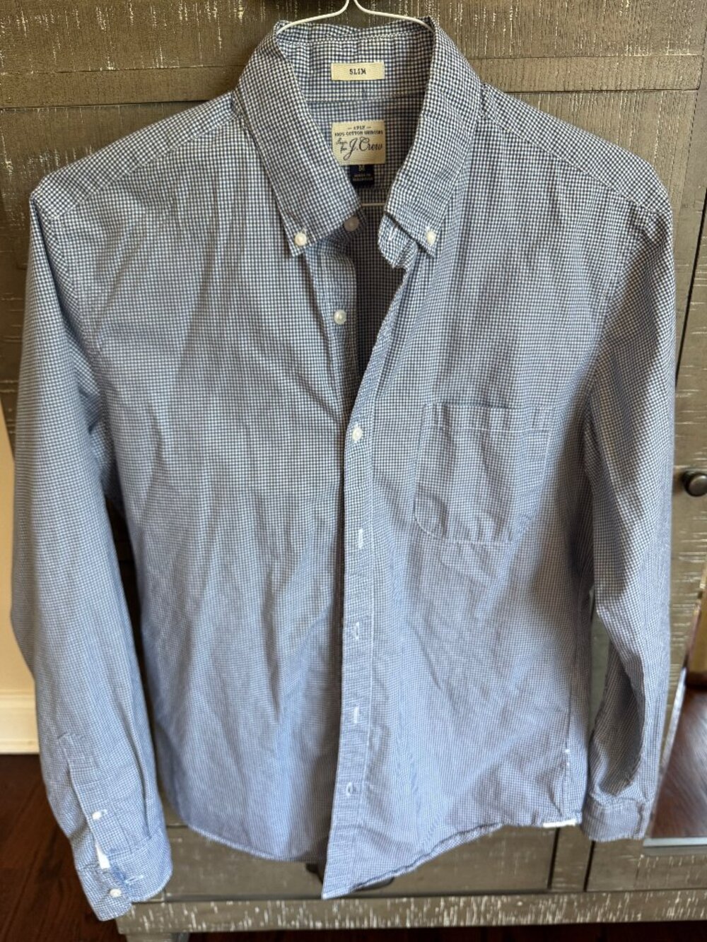 J.Crew Slim Navy White Micro Gingham Cotton Button Down Shirt M